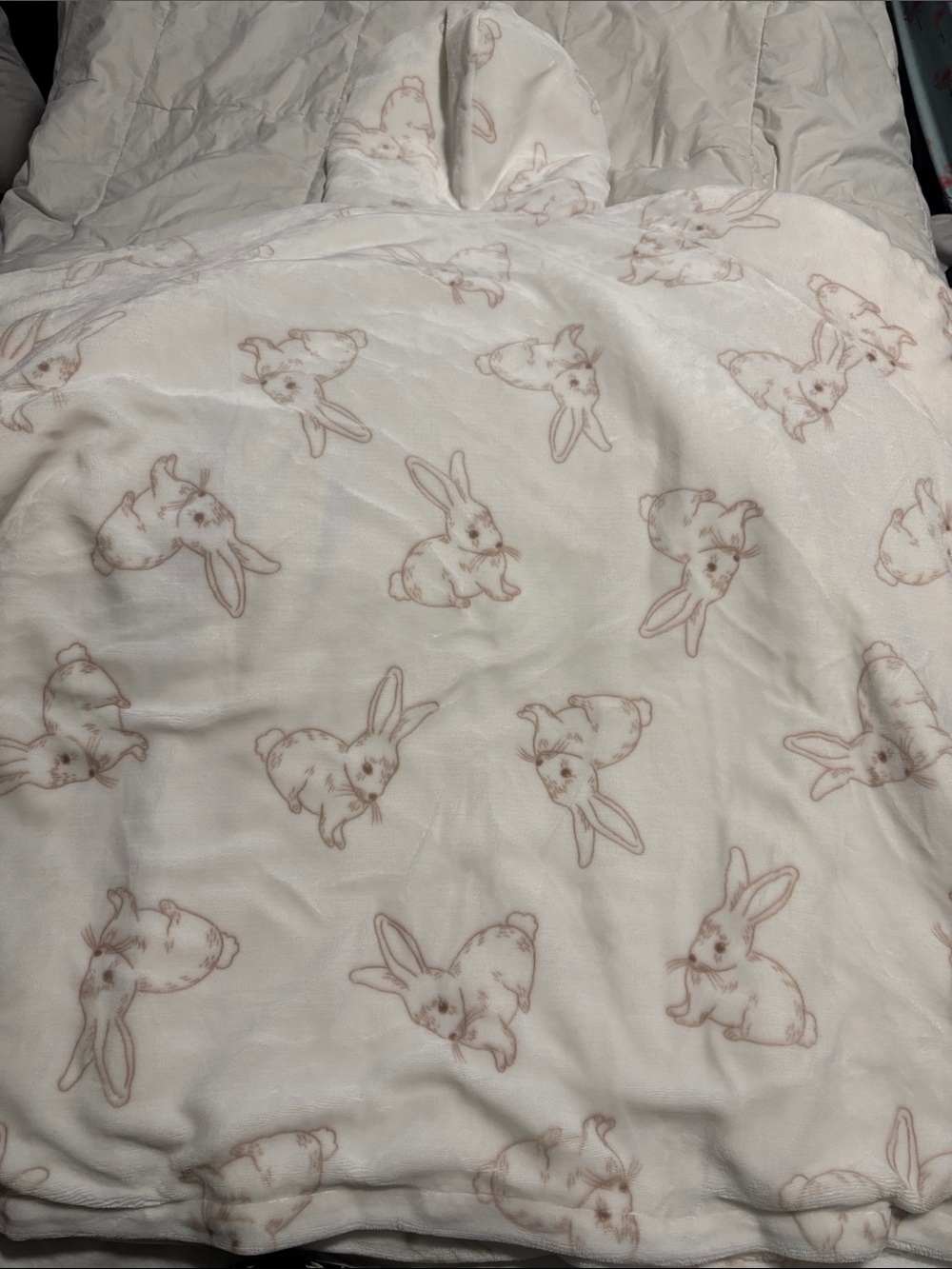 🐰Beautiful La Vie en Rose Over Sized White Plush Hoodie with Bunny Print🐰 - Picture 3 of 7
